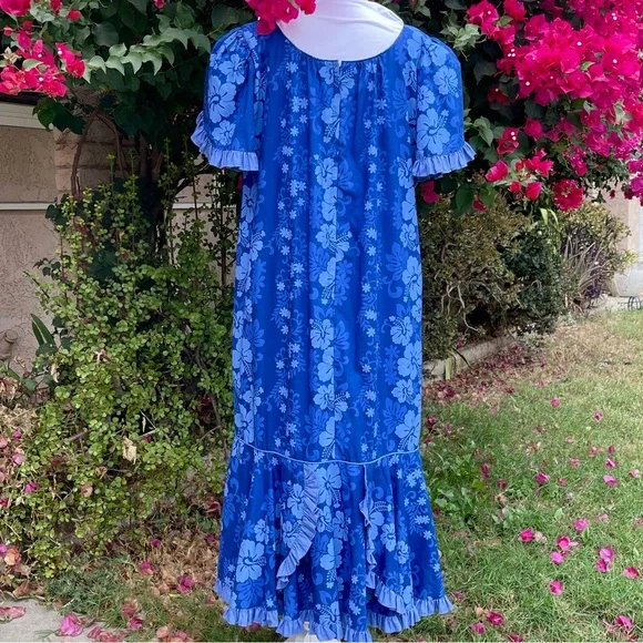 Princess Kaiulani Hawaiian Muumuu Royal Blue Maxi Dress Women’s 16 Vintage - Picture 2 of 13